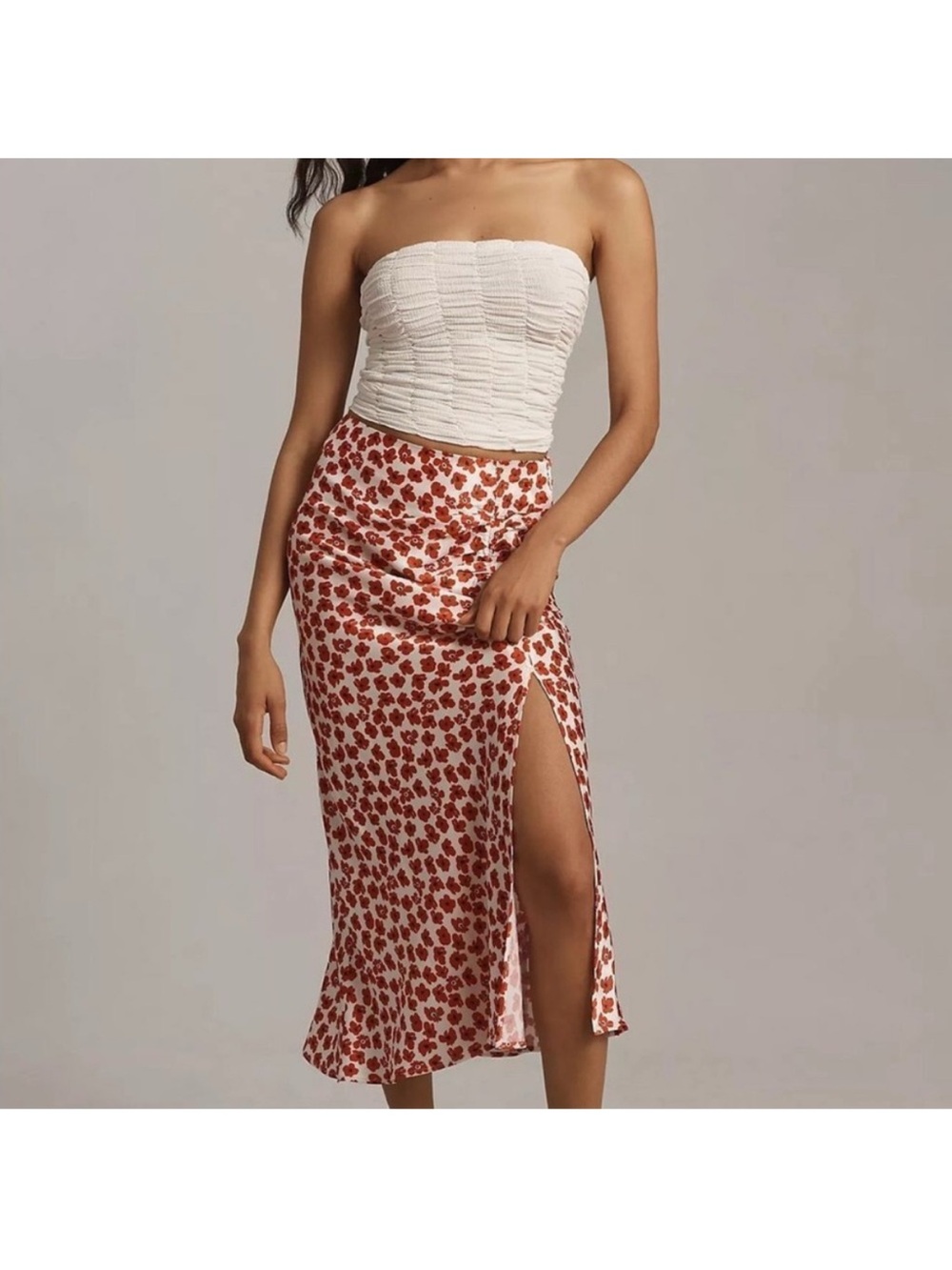 Maeve Midi Slip Skirt in Red Floral Print Medium - Picture 3 of 11